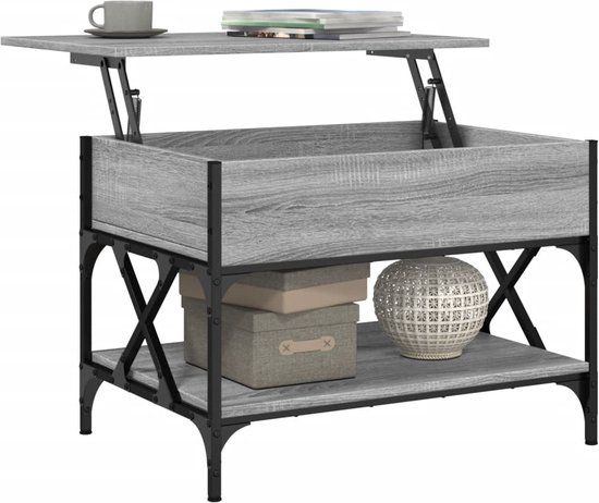 vidaXL Salontafel 70x50x50 cm bewerkt hout en metaal grijs sonoma