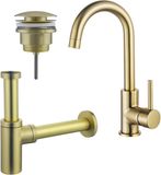 Fortifura Calvi wastafelkraanset - met draaibare uitloop - PVD - geborsteld messing (goud)