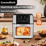 Airfryer Friteuse électrique sans huile, 12 litres - 1800 W - Commande tactile LED - Fenêtre de visualisation - Acier inoxydable - Convient aux familles