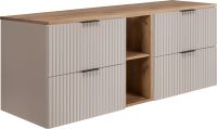 3xE living meuble suspendu 140 cm avec plateau, chêne artisanal cachemire, poignées noires