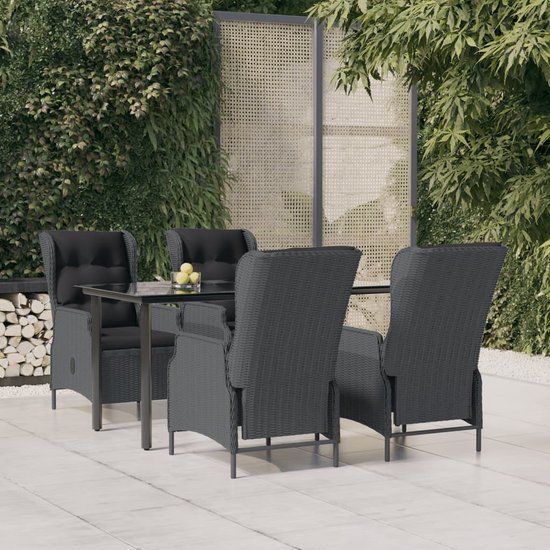 The Living Store Tuinset - PE-rattan - 4 persoons - Zwart - Verstelbare rugleuning