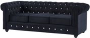 Vente-unique Chesterfield Zitbanken – 3 plaatsen en 2 plaatsen – Zwart fluweel met kristalknopen