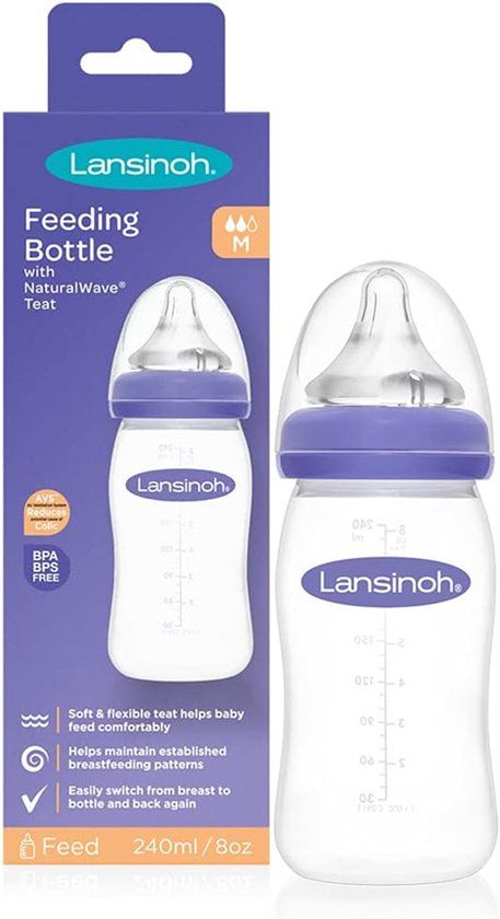 Lansinoh Fles 240 ml met Speen - Flesvoeding - BPA-vrij, Antikoliek