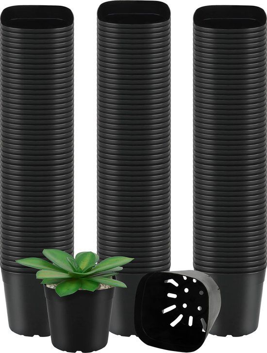 BELLE VOUS 150 Pak Vierkant Plastic Planten Zaai Potjes - 6,5 x 6,5 x 6,2 cm - Zwart