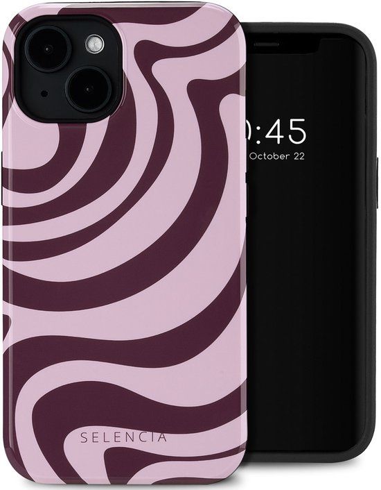 Selencia Hoesje - Geschikt voor Apple iPhone 14 - Backcover geschikt voor MagSafe - Wavy Swirl Pink Plum