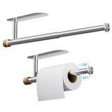 Zivacate Keukenrolhouder zonder boren, [Esthetische Houtaccenten] Zelfklevend of Boren Wandgemonteerd Papieren Handdoekrek voor Voorraadkast, Keuken, Badkamer(zilver)