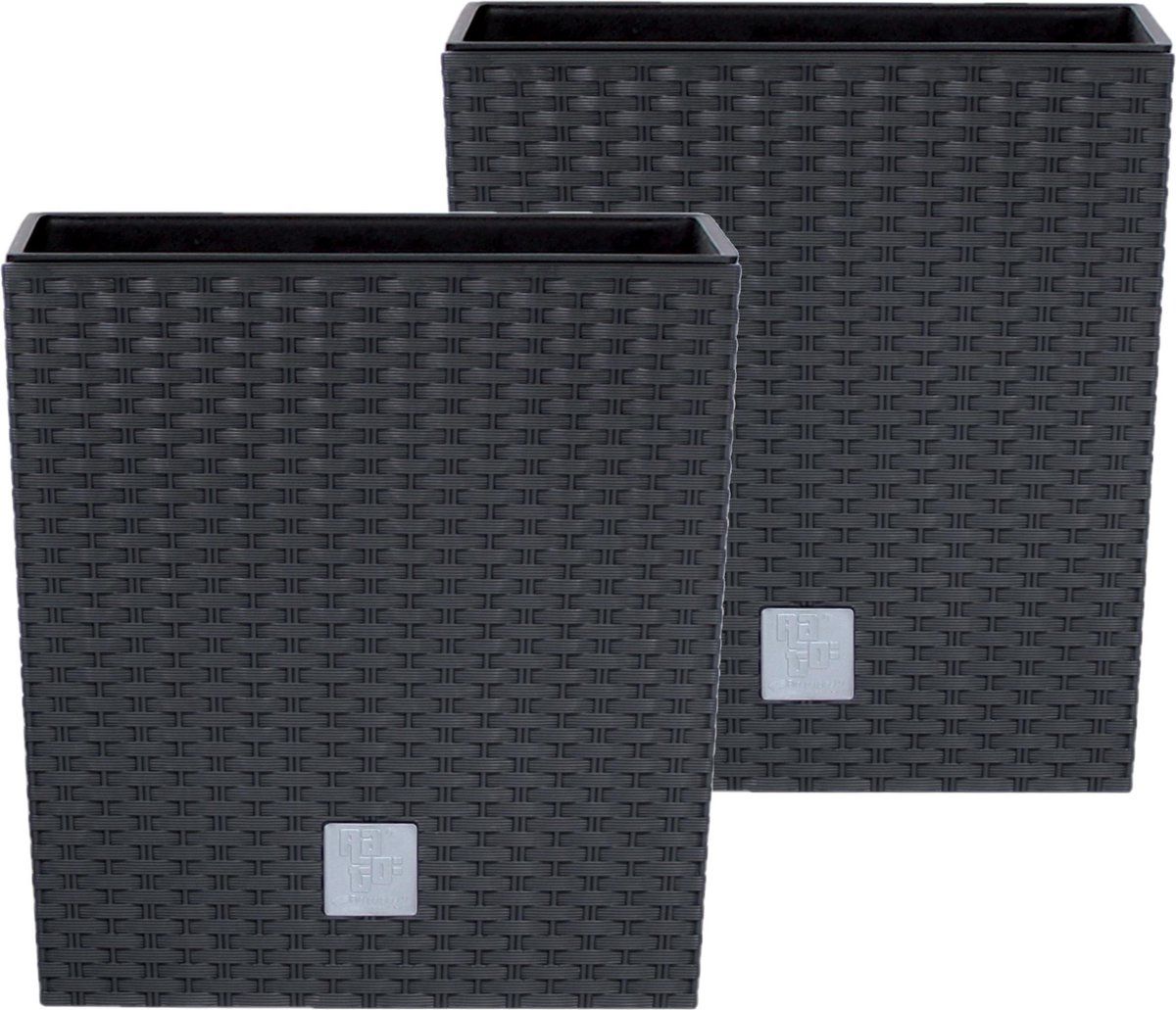 Prosperplast Rato Rotan Bloempotten Set - 2x 22cm Antraciet