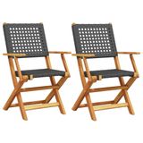 VidaXL Chaise de jardin terrasse acacia, polyrattan noir (2 pièces)