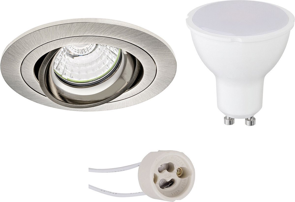 Qualu LED Spot Set - Proma Alpin Pro - GU10 Fitting - Dimbaar - Inbouw Rond - Mat Nikkel - 6W - Warm Wit 3000K - Kantelbaar - Ø92mm