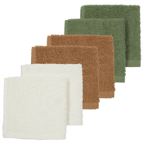 Meyco Meyco basic badstof monddoekjes 30x30 cm - set van 6 Offwhite/Toffee/Forest Green