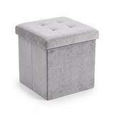SCENA LIVING Pouf avec rangement, aspect velours, gris, 38 x 38 x 38 cm