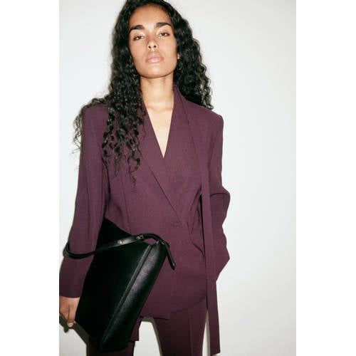 Mango double breasted blazer met ceintuur