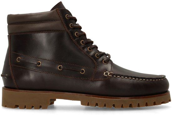 Manfield Heren Donkerbruine Leren Veterboots Maat 42
