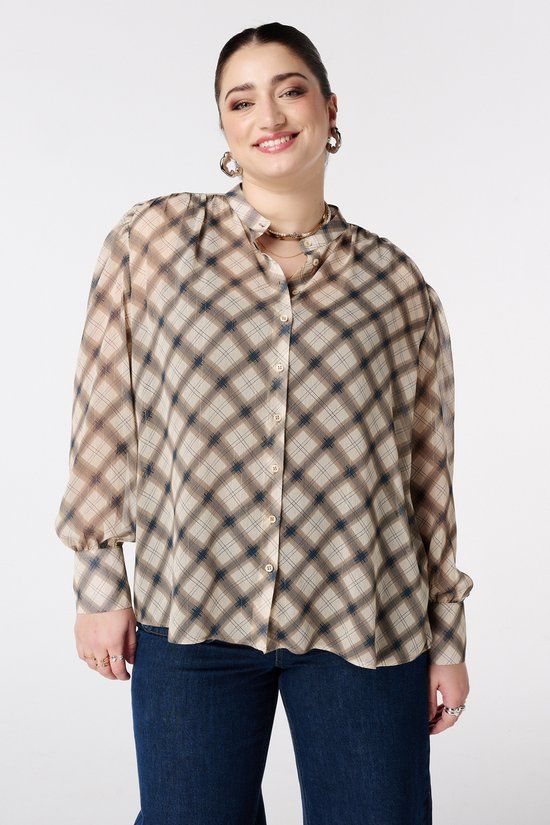 MS Mode Geruite blouse bruin
