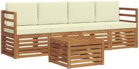 vidaXL - Bank loungeset - 4 zitplaatsen - Massief Acacia Hout - Natuurlijk en Crème