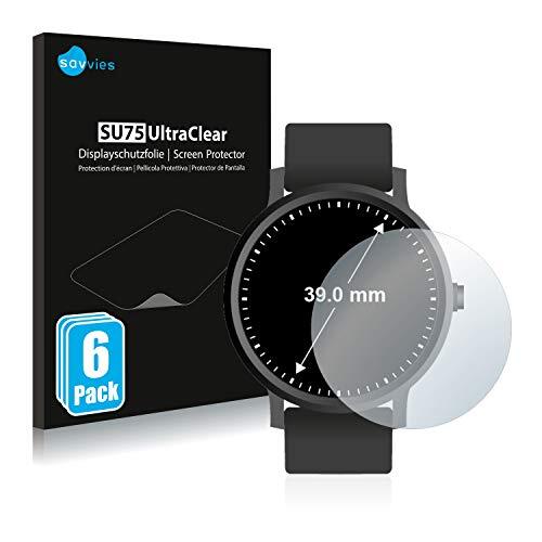 Savvies 6x Schermbeschermer compatibel met Horloges (Rond, Diameter: 39 mm) Screenprotector ultra transparant
