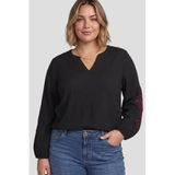 GREAT LOOKS crinkle top met borduursels zwart