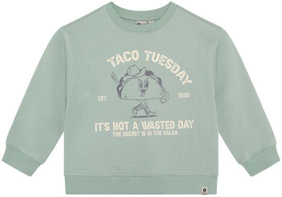 Daily7 Oversized Sweater Print Lichtgroen Katoen Lange Mouw Maat 128