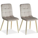 Homestyle4u Eetkamerstoelen van fluweel - 2 Stoelen - Lichtgrijs en Gouden