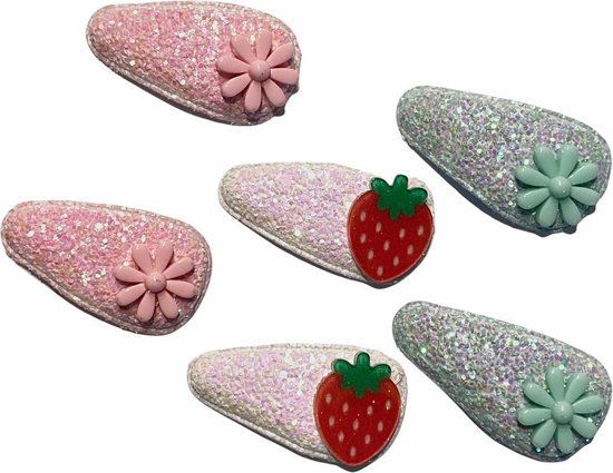 Klik-Klak Haarspeldjes - 5.4 cm - Set 6 Stuks - Roze, Wit, Rood, Groen