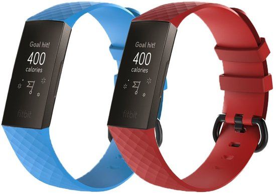 KELERINO Siliconen bandje voor Fitbit Charge 3 - Licht Blauw & Rood - Small