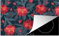 Merkloos KitchenYeah® Inductie beschermer 77x51 cm - Bloemen - Rood - Bladeren - Patronen - Inductie kookplaat accessoire