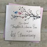 Dochter White Cotton Cards Dochters & schoonzoon 4e trouwverjaardagskaart fruitvogels en boomtak PD193-4