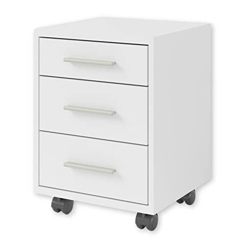 Stella Trading OFFICE LINE rolcontainer bureau in wit - mobiele kantoorkast met laden - modern kantoormeubilair complete set - 40 x 56 x 40 cm (B x H x D)