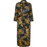KAFFE Damesshirt met print, maxi-lengte, lange mouwen, V-hals, regular fit, dames, Black Deep