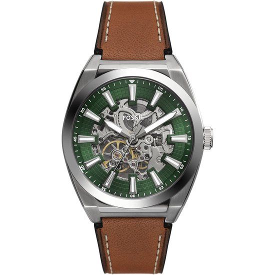 Fossil ME3261 Heren Horloge - Zilverkleurig - Groene Wijzerplaat - Automatisch - 42mm
