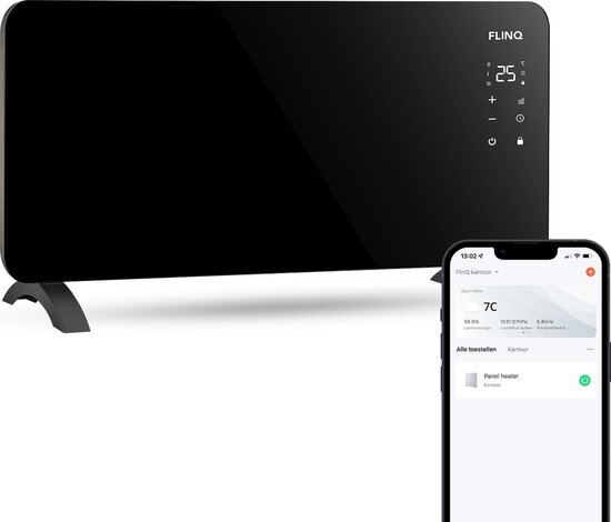 FlinQ Slimme Paneel Verwarmer Zwart - Heater - Verwarming Elektrisch - 2000W - Kachel