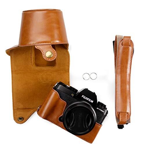 kinokoo Fuji X-T100 Case, PU Leather Cover Bag voor FUJIFILM X-T100 Camera en 15-45mm Lens Full Protection (bruin)