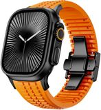 Strap-it Premium silicone band - luxe siliconen bandje geschikt voor Series Apple Watch 1/2/3/4/5/6/8/9/10/11/SE(2-3)/Ultra(2-3) - Hoogwaardig iWatch bandje voor grote maten 44mm / 45mm / 46mm / 49mm (oranje)