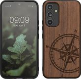 kwmobile telefoonhoesje geschikt voor Samsung Galaxy A54 5G - Houten hoesje met bumper - Donkerbruin Vintage Kompas design