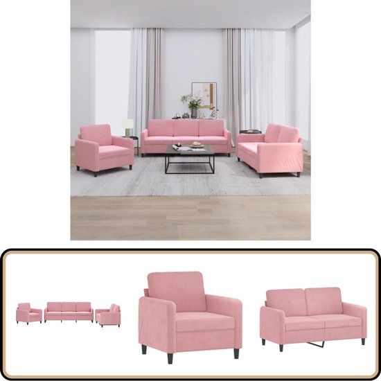 vidaXL 3-delige Loungeset met kussens fluweel roze