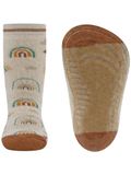 Ewers Antislipsokken - Regenboog, Wolken & Hartjes - Beige/Lichtbruin - Siliconenzool - Maat 35-38