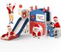 Aire de jeux pour tout-petits de 1 à 3 ans, avec 6 fonctions : toboggan, mur d'escalade, panier de basket, télescope, tunnel - bleu