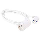 Poly Pool - PP2628 verlengkabel 3 meter uittrekbare kabel - ruimtebesparende stekker, groot 16 A en 2 stopcontacten P40 pluristandaard Schuko 10/16 A wit