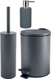 Spirella Badkamer accessoires set - WC-borstel/pedaalemmer/zeeppompje - metaal/keramiek - donkergrijs