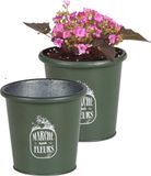 Sunnydays Pot de fleurs - 2x - Zinc - Vert armée - D14 x H13 cm