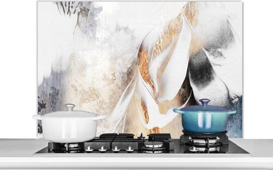 KitchenYeah® Spatscherm keuken 100x65 cm - Abstract Goud - Aluminium