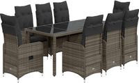 vidaXL 9-delige Bistroset met kussens poly rattan grijs