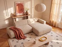 Vente-unique Modulaire hoekbank rechts in fijn ribfluweel - Beige