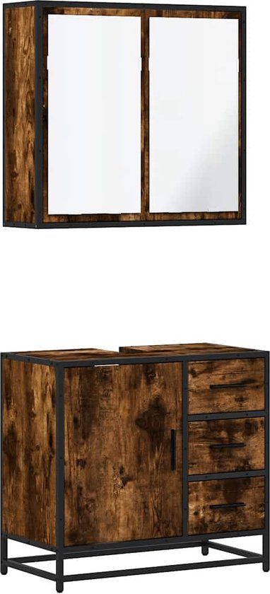 vidaXL 2-delige Badkamermeubelset bewerkt hout gerookt eikenkleurig