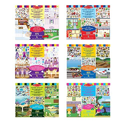 MELISSA & DOUG Bundel van 6 herbruikbare stickerpads - Play House, Dress-Up, Habitats, Mijn Stad, Voertuigen en Feeën | Activiteitenpad | Stickerpad | 3+ | Cadeau voor Jongen of Meisje