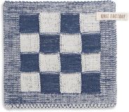Knit Factory Gebreide Pannenlap Block - Ecru/Jeans - 23x23 cm
