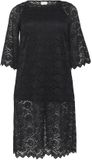 KAFFE Curve Damesjurk Jaida Zwart Diep Gebloemd Polyester Ronde Hals Driekwart Mouw Lang Casual Lente/Zomer 2026 S