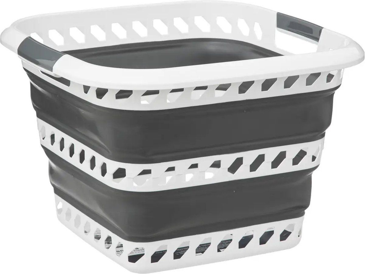 5five Opvouwbare Wasmand met Handvatten - Kunststof - 40L - Grijs/Wit - 48 x 34 x 49 cm