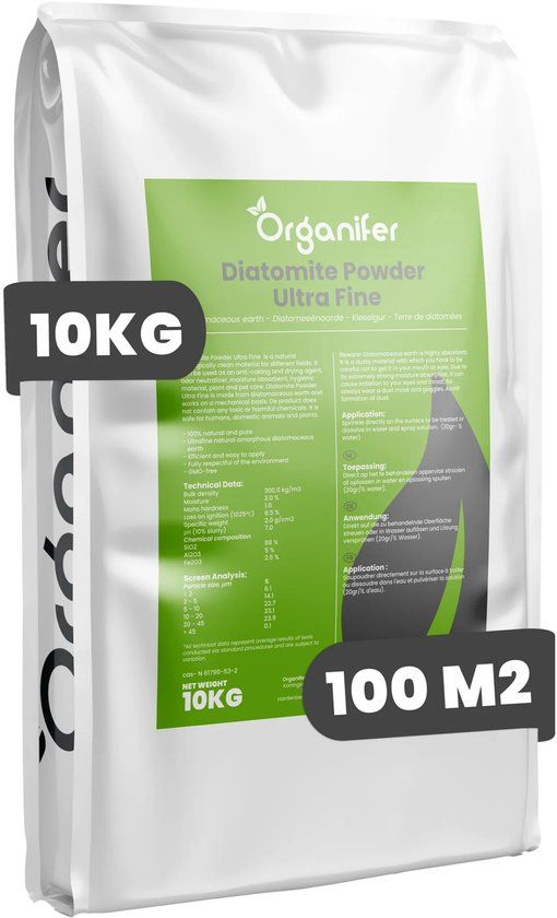 Organifer Diatomeeënaarde - Zak van 25 liter - 10 kg - Ultrafijn Poeder - Natuurlijke Diatomeeënaarde - Ideaal voor kippenhokken, bedding en hygiëne - Tegen bloedluis - 100% Puur - Organifer