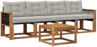vidaXL Bank loungeset 4 zitplaatsen Naturel en lichtgrijs Acacia hout Inclusief tafel